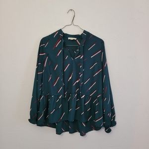Coverstiched Emerald Green Long Sleeve Blouse Size Small